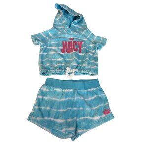 Juicy Couture 6/9m Blue Tie-Dye Terrycloth Hoodie & Shorts Set For Girls